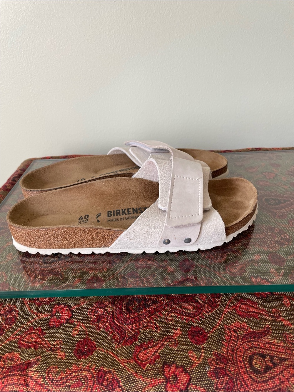 Birkenstock Women’s Ivory Suede Single-Strap Slide Sandals